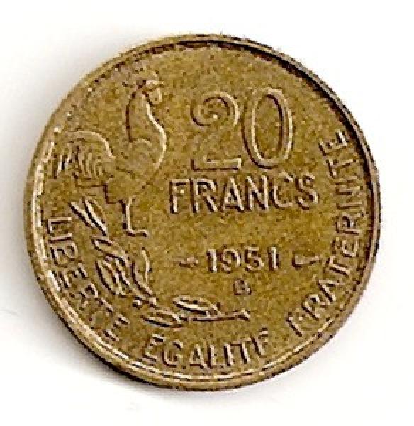 Prancūzija. 20 frankų ( 1952; B ) XF
